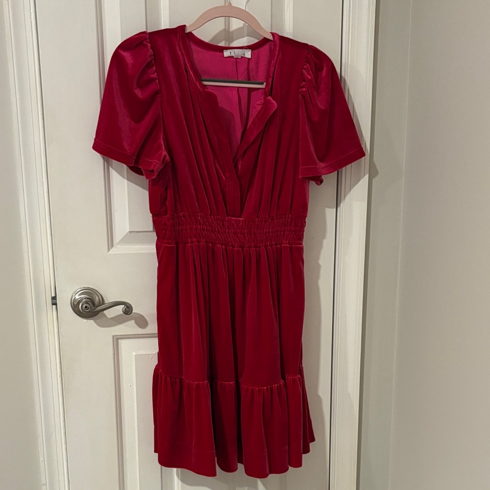THML Vibrant Pink Velvet Mini Dress
